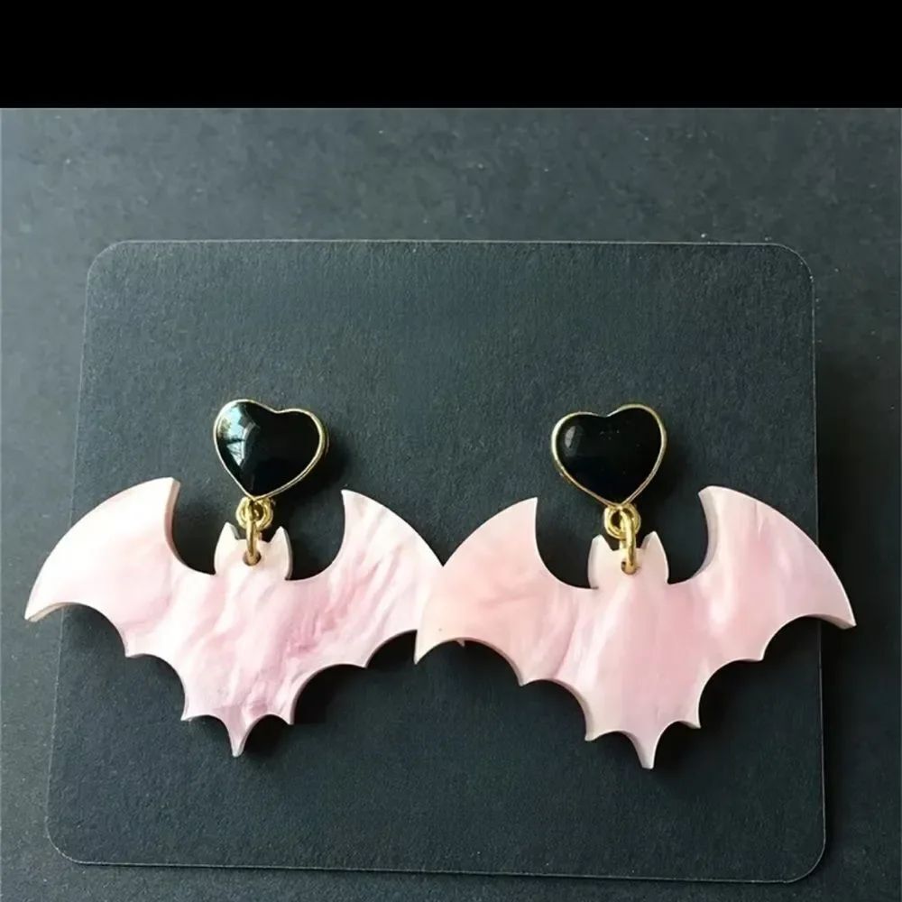 Chic Pink and Black Bat Earrings
